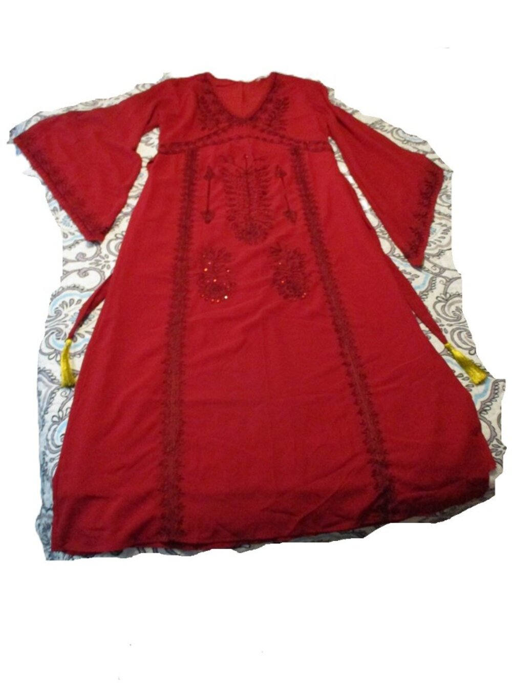 Soft Surroundings Wine Red Burgundy Maxi Dress with Floral Embroidery Gypsy